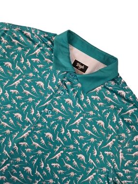 Waggle Golf Polo Dinosaur Print Teal Green Novelty Stretch Performance Shirt L